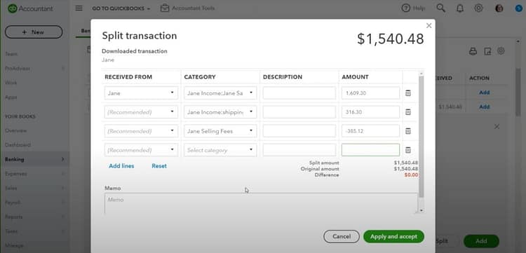 Entering Jane Transactions Into QuickBooks Online Entering Jane Transactions Into QuickBooks Online